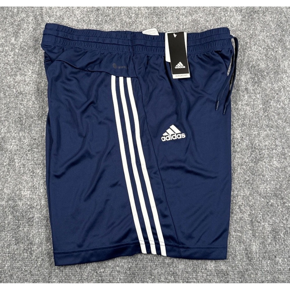 Adidas 3 Stripe Shorts Mens XL Navy Blue White Aeroready Athletic GI6799